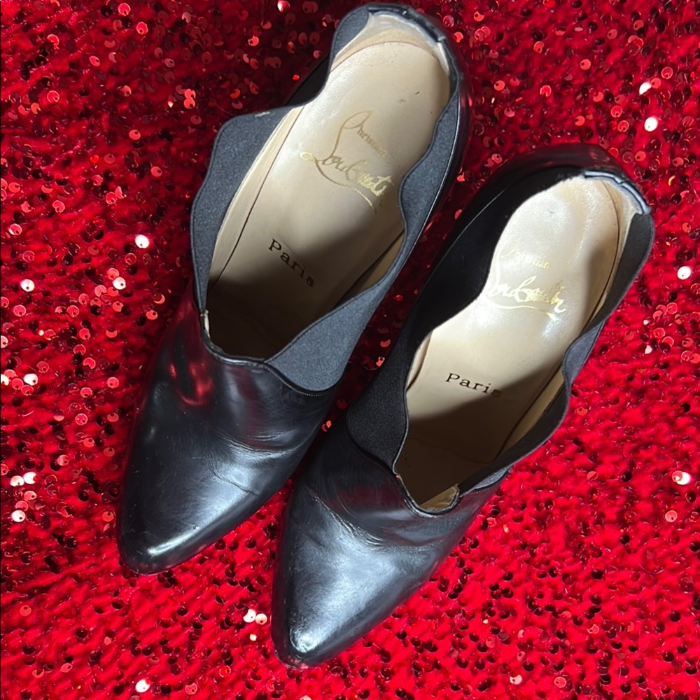 Christian Louboutins Ankle Booties Black Leather Red BottomsWomen's High Heels - Picture 13 of 13